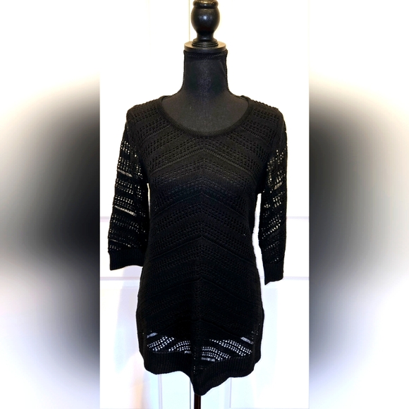 NEW YORK & CO Tunic Open Knit  Sweater Black Sz Sm - Picture 1 of 6